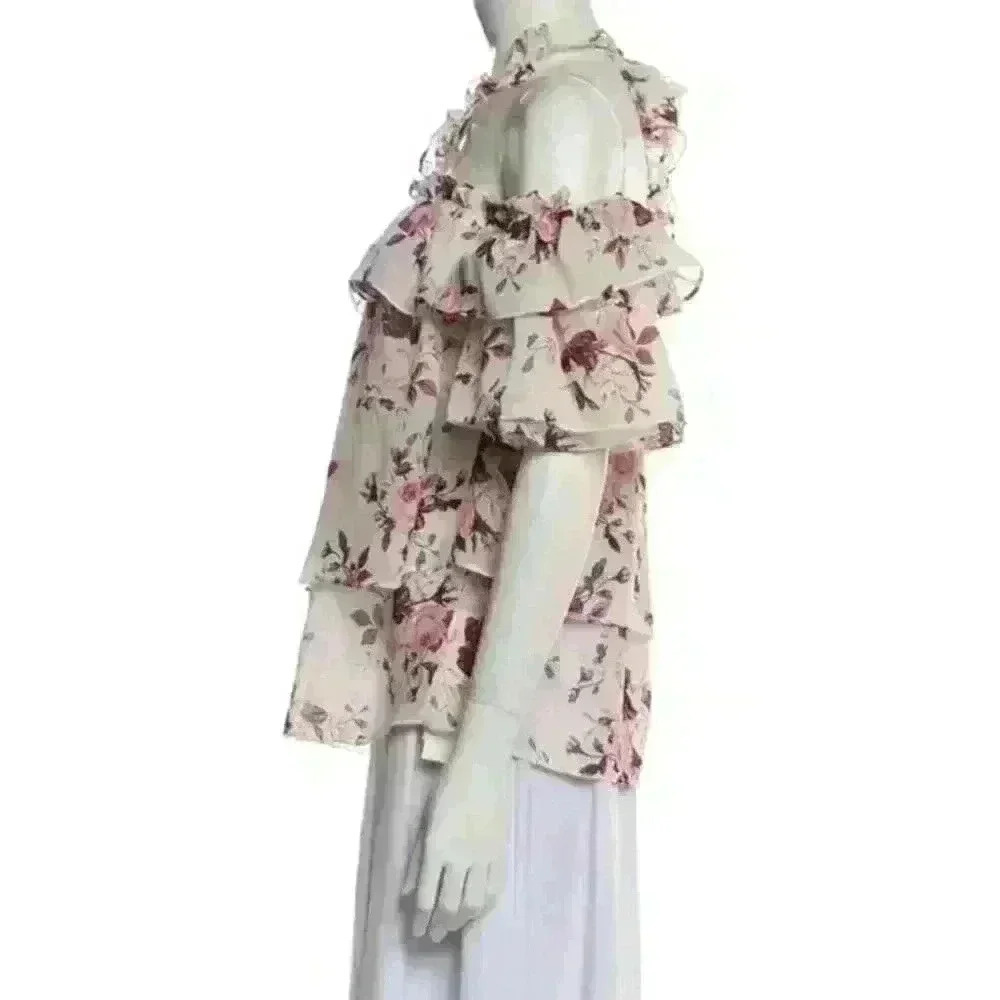 MISA Los Angeles Giselle Off The Shoulder Floral Top Tiered Ruffle Top Size XS - Picture 10 of 11